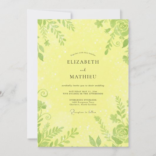 Zitronengrüne Blätterhochzeit Einladung (Vorderseite)