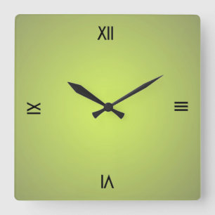 Zitronengrüne schwarze römische Ziffern Quadratische Wanduhr
