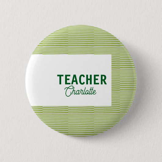 Zitronengrüne weiße Streifen Lehrer Professor Name Button (Vorderseite)