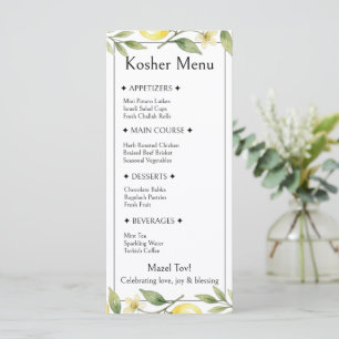Zitronenlaub, Jüdisches Hochzeitsmenü, Koschere Sp Menükarte
