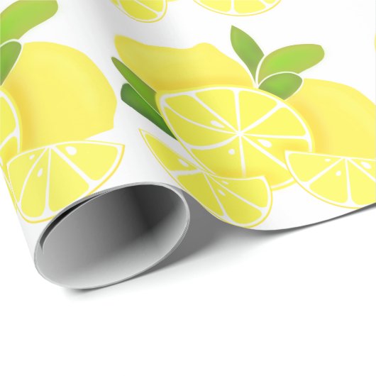 Zitronenlemonen-Zitronenscheiben tropische gelbe F Geschenkpapier (Rolleneckpunkt)