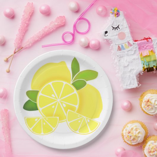Zitronenlemonen-Zitronenscheiben tropische gelbe F Pappteller (Party)