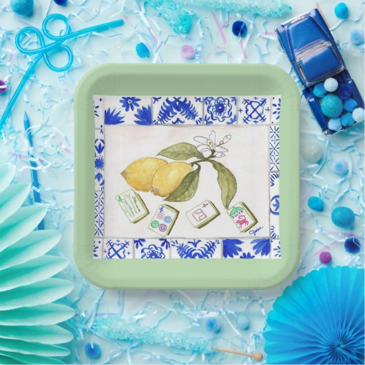 Zitronenmahjong grün pappteller (Party)