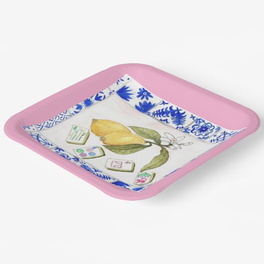 Zitronenmahjong Pappteller (Gewinkelt)