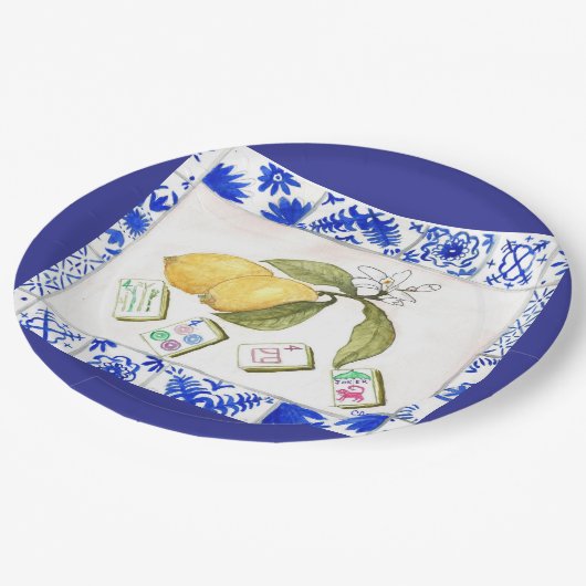 Zitronenmahjong Pappteller (Schrägansicht)