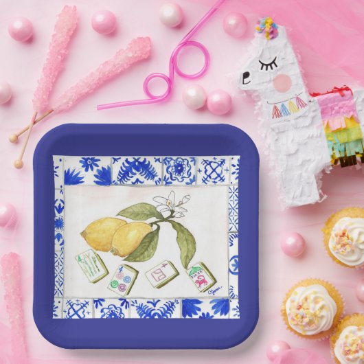 Zitronenmahjong Pappteller (Party)