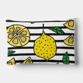 Zitronenmuster auf Schwarz-Weiß-Streifen Zubehörtasche (Rückseite)