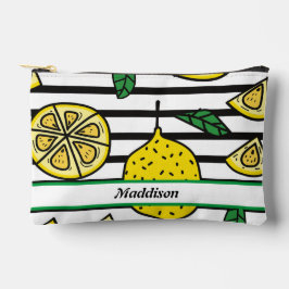 Zitronenmuster auf Schwarz-Weiß-Streifen Zubehörtasche