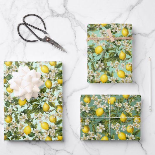 Zitronenmuster Geschenkpapier Set (Vorderseite)