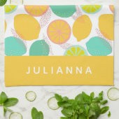 Zitronenmuster in Aquamarin-gelb-Personalisiert Geschirrtuch (Gefaltet)