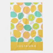 Zitronenmuster in Aquamarin-gelb-Personalisiert Geschirrtuch (Vertikal)