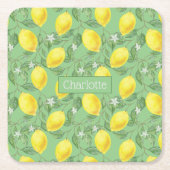 Zitronenmuster individuelle Name gelb grün Rechteckiger Pappuntersetzer (Vorderseite)