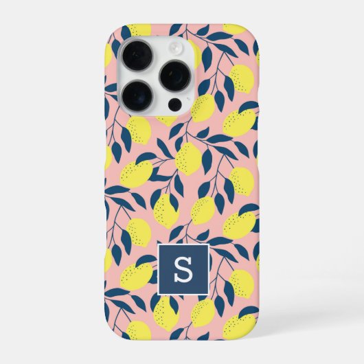 Zitronenmuster-Monogramm iPhone Hülle (Rückseite)