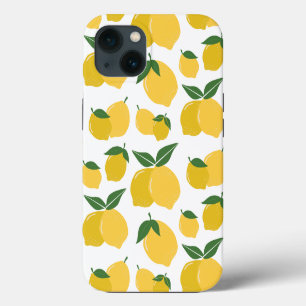 Zitronenmuster Retro-Frucht Gelb auf Weiß iPhone 13 Hülle