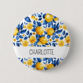Zitronenmuster Tropische Frucht Personalisierter N Button (Vorderseite)