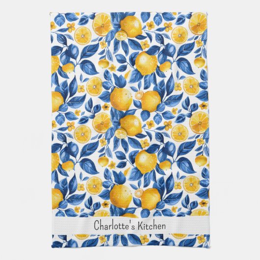Zitronenmuster Tropische Frucht Personalisierter N Geschirrtuch (Vertikal)