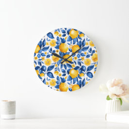 Zitronenmuster Tropische Frucht Personalisierter N Große Wanduhr