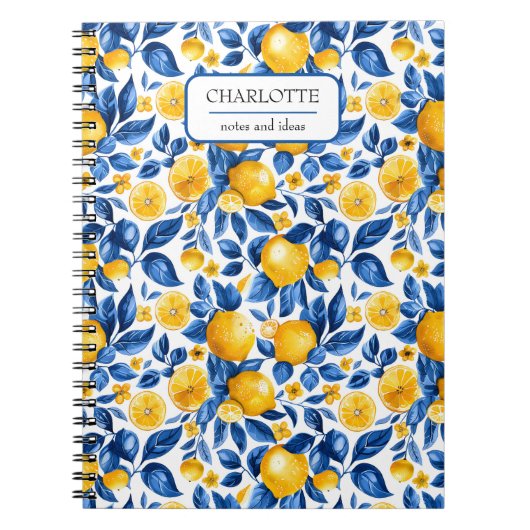 Zitronenmuster Tropische Frucht Personalisierter N Notizblock (Vorderseite)