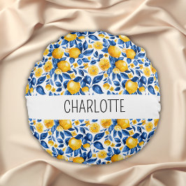 Zitronenmuster Tropische Frucht Personalisierter N Rundes Kissen