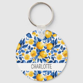Zitronenmuster Tropische Frucht Personalisierter N Schlüsselanhänger