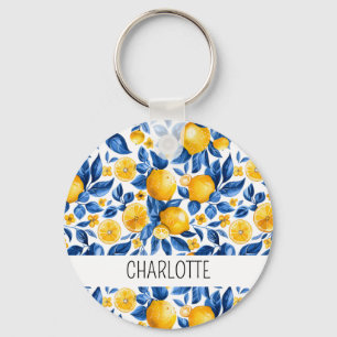 Zitronenmuster Tropische Frucht Personalisierter N Schlüsselanhänger