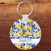 Zitronenmuster Tropische Frucht Personalisierter N Schlüsselanhänger (Vorderseite)