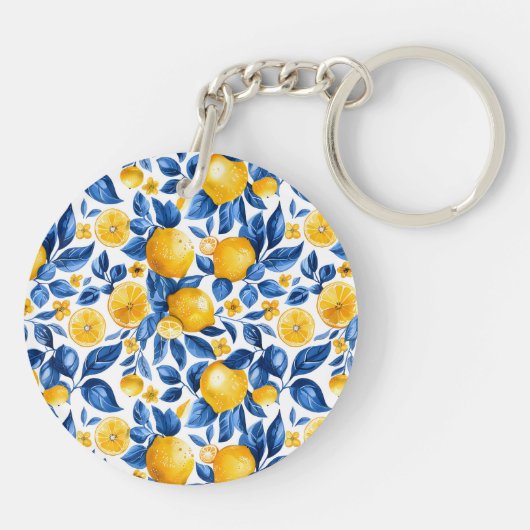 Zitronenmuster Tropische Frucht Personalisierter N Schlüsselanhänger (Rückseite)
