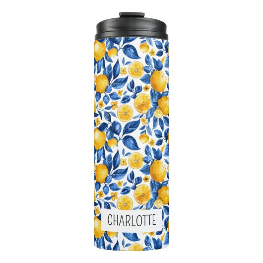 Zitronenmuster Tropische Frucht Personalisierter N Thermosbecher (Vorderseite)