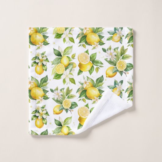 Zitronenmuster, Zitronen-Blume, Blätter, Zitrusfrü Badhandtuch Set (Waschlappen)