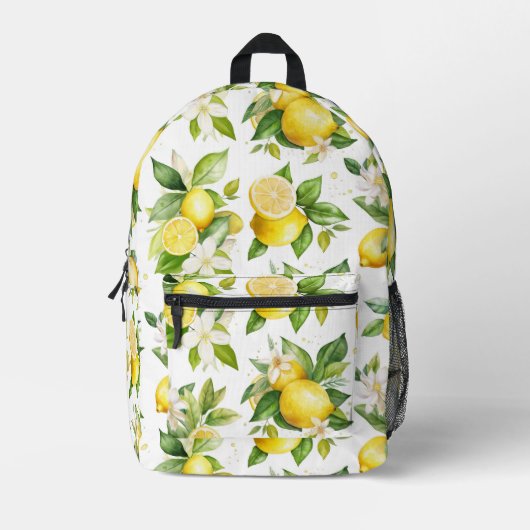 Zitronenmuster, Zitronen-Blume, Blätter, Zitrusfrü Bedruckter Rucksack (Vorderseite)