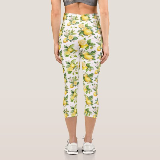 Zitronenmuster, Zitronen-Blume, Blätter, Zitrusfrü Capri Leggings (Rückseite)