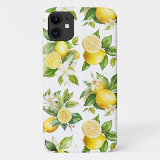 Zitronenmuster, Zitronen-Blume, Blätter, Zitrusfrü Case-Mate iPhone Hülle (Rückseite)