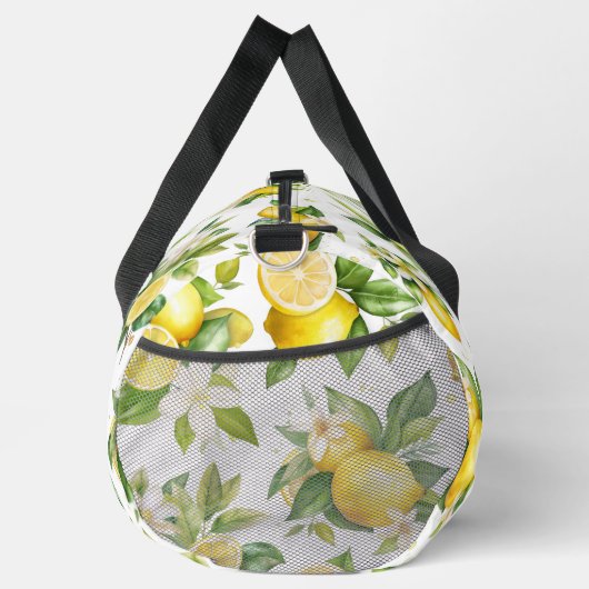 Zitronenmuster, Zitronen-Blume, Blätter, Zitrusfrü Duffle Bag (Rechts)