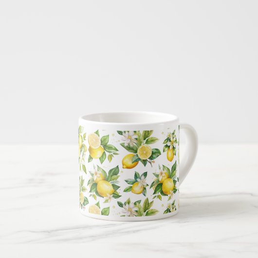 Zitronenmuster, Zitronen-Blume, Blätter, Zitrusfrü Espressotasse (Vorderseite Rechts)