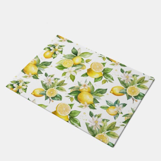 Zitronenmuster, Zitronen-Blume, Blätter, Zitrusfrü Fußmatte (Schrägansicht)