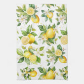 Zitronenmuster, Zitronen-Blume, Blätter, Zitrusfrü Geschirrtuch (Vertikal)