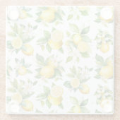 Zitronenmuster, Zitronen-Blume, Blätter, Zitrusfrü Glasuntersetzer (Rückseite)