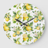 Zitronenmuster, Zitronen-Blume, Blätter, Zitrusfrü Große Wanduhr (Vorderseite)