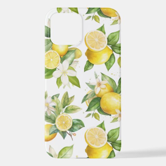 Zitronenmuster, Zitronen-Blume, Blätter, Zitrusfrü iPhone Hülle (Rückseite)