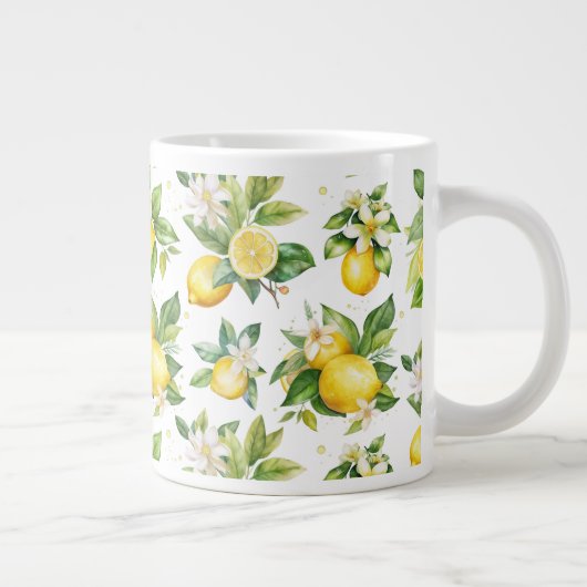 Zitronenmuster, Zitronen-Blume, Blätter, Zitrusfrü Jumbo-Tasse (Rechts)