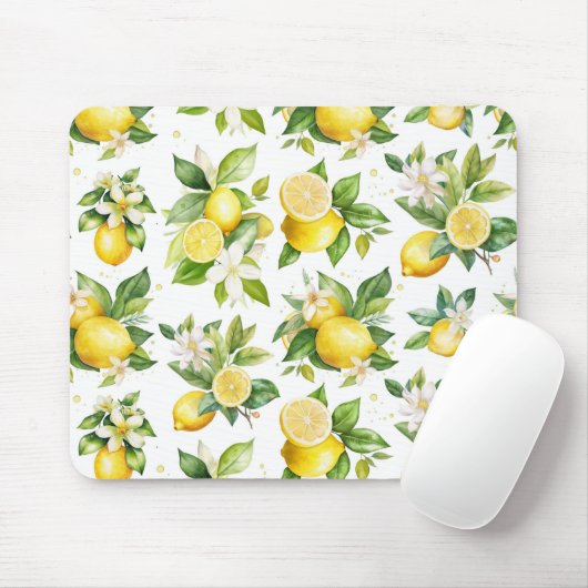 Zitronenmuster, Zitronen-Blume, Blätter, Zitrusfrü Mousepad (Mit Mouse)