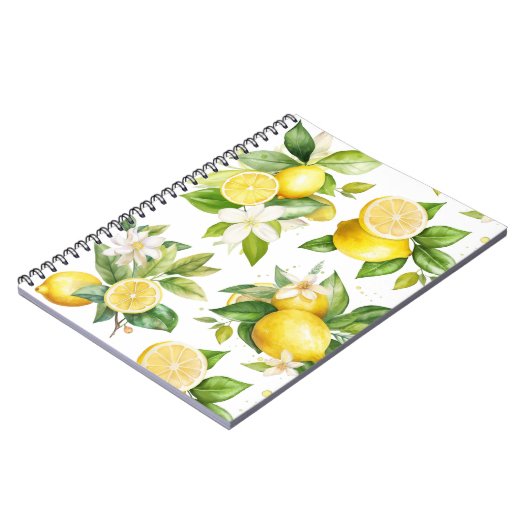 Zitronenmuster, Zitronen-Blume, Blätter, Zitrusfrü Notizblock (Linke Seite)