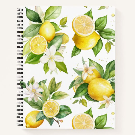 Zitronenmuster, Zitronen-Blume, Blätter, Zitrusfrü Notizblock (Vorderseite)