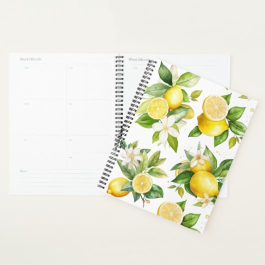 Zitronenmuster, Zitronen-Blume, Blätter, Zitrusfrü Planer (Anzeige)