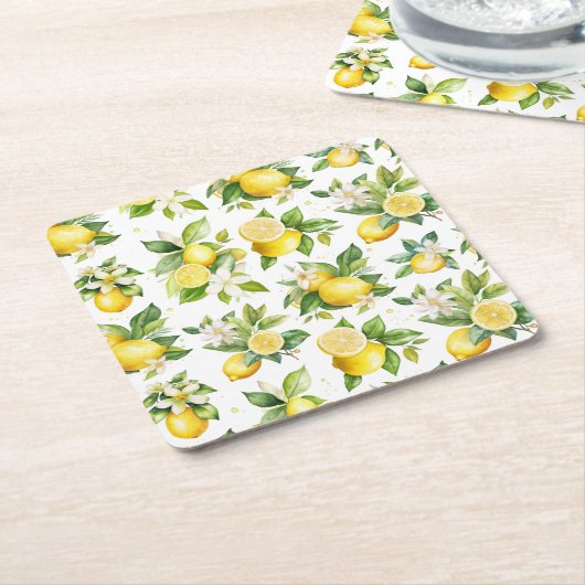 Zitronenmuster, Zitronen-Blume, Blätter, Zitrusfrü Rechteckiger Pappuntersetzer (angewinkelt)