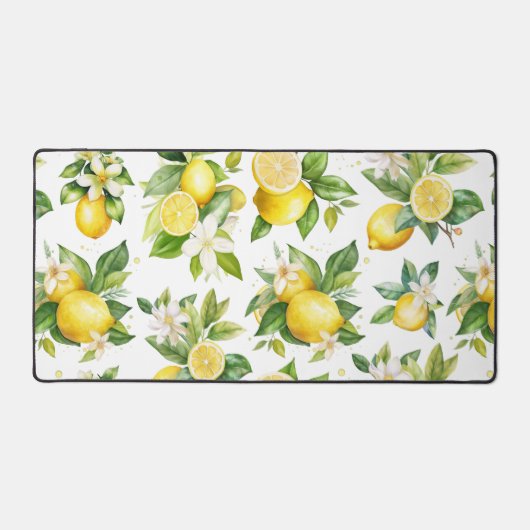 Zitronenmuster, Zitronen-Blume, Blätter, Zitrusfrü Schreibtischunterlage (Vorderseite)