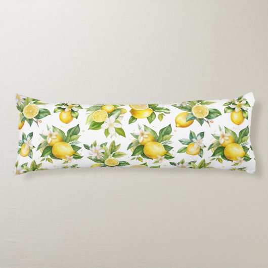 Zitronenmuster, Zitronen-Blume, Blätter, Zitrusfrü Seitenschläferkissen (Vorderseite)