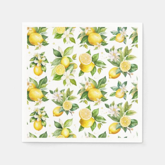 Zitronenmuster, Zitronen-Blume, Blätter, Zitrusfrü Serviette (Vorderseite)