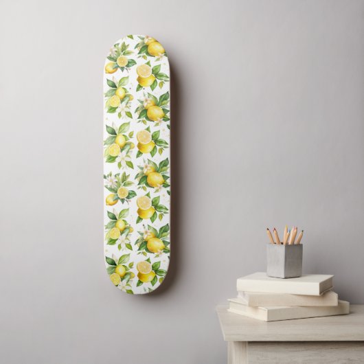 Zitronenmuster, Zitronen-Blume, Blätter, Zitrusfrü Skateboard (Wandkunst)