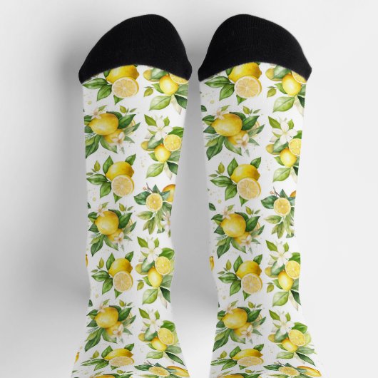 Zitronenmuster, Zitronen-Blume, Blätter, Zitrusfrü Socken (Oben)